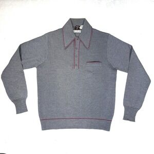 Trumpeter Polo Sweater Mens Medium Gray Pure Wool Knitted Long Sleeve Collared